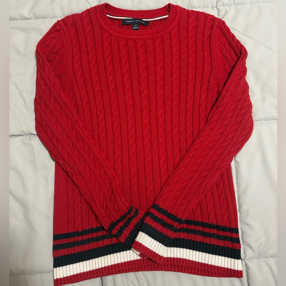 Tommy Hilfiger Red and Black Crewneck Sweater